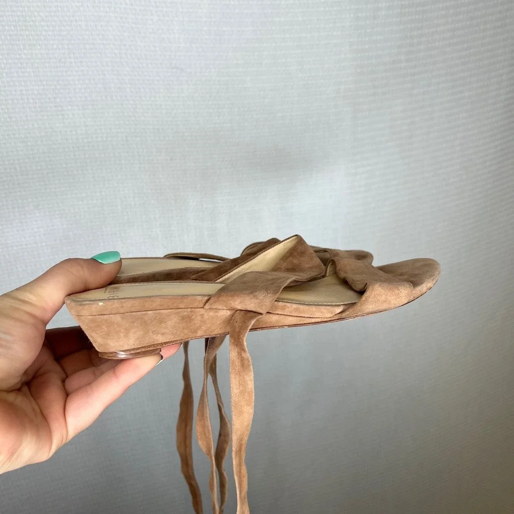 Alexandre Birman Tan Suede‎ Lace Up Low Wedge Sandals Size 37 EU Brown Ankle Tie